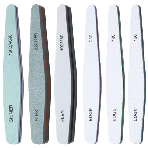 Nail Files, 100 to 4000 Grit Professional Nail Files 6Pcs Double Sided Nails File for Natural and Acrylic Fingernail Buffer Block Manicure Tools Pet Grooming Tools