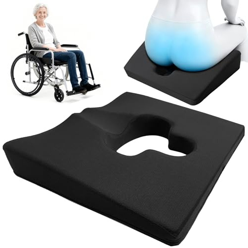 Rivquvi Gel Wheelchair Seat Cushion,Bed Sore Cushions for Butt,hemorrhoid pillow for Chair,Pressure Sore cushion,Memory Foam Butt Pillow,Sciatica,Coccyx,Pressure Ulcer Pain Relief,Washable Cover(Black