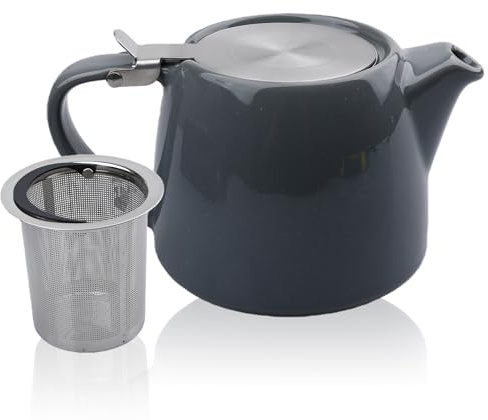 BAIFULAI Teiera in porcellana in ceramica, 600 ml, teiera giapponese con filtro in acciaio inox, servizio da tè in porcellana, set regalo per gli amanti del tè, grigio scuro