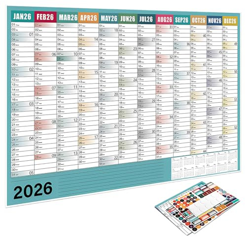 Calendario 2026 da Muro, Calendario da Parete 2026 in italiano(74 x 52,5cm), [Arcobaleno] 12 mesi gen 2026 - dec 2026 - piegato - gratuito Adesivo - sostenibilie e climaticamente neutrale