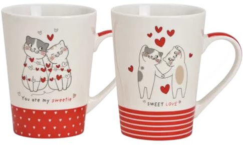 Set di 2 tazze da caffè Jumbo con motivo Sweet Love & You are my Sweetie, 500 ml, tazze grandi in porcellana, per coppie, San Valentino, amanti dei gatti, idea regalo amore e romanticismo
