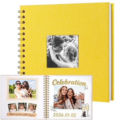WDCSOEH Album Fotografico 10 Pollici giallo Scrapbooking Fai da Te Album Foto con Finestra Scrapbook per Matrimonio Neonato Viaggio Libro Nero con Pagine Nere