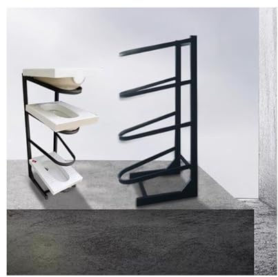 Toilet Seat Display Stand, 4-Layer Squat Toilet Sample Display Rack, Small Wash Basin Storage Rack, Thickened Metal Base (Color : Black-A, Size : 45x40x120cm)