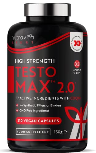 Nutravita Testosterona Hombre - Natural Aumenta Testosterona - Zinc, Extracto De Raíz De Maca, Fenogreco, Ginseng - 120 Cápsulas Vegetales - Potenciador del Deseo - Rendimiento Muscular Vigorizante