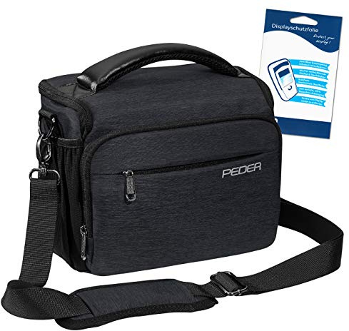 PEDEA DSLR-Kameratasche Noble mit Displayschutzfolie für Nikon D500 D750 D3500 D5200 D300 Coolpix B500 / Sony Alpha 7 7M2 7M3 7R II DSC-RX10 / Canon EOS 77D 200D 1200D 1300D, Gr. XL anthrazit