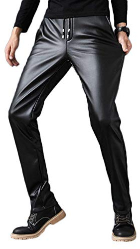 Idopy Pantaloni Casual da Uomo Pantaloni con Coulisse in Similpelle Pantaloni da Uomo