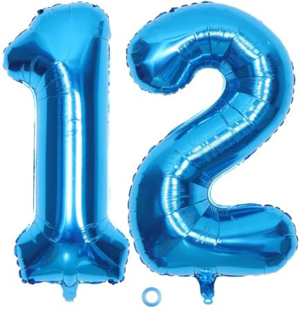 SNOWZAN Luftballon 12. Geburtstag Deko Blau Junge Zahl 12 Riesen Folienballon Helium Nummer 12 Luftballon Große Zahlen 12 Jahre XXL 12. Happy Birthday 32 Zoll Riese Zahl 12Geburtstag für Party