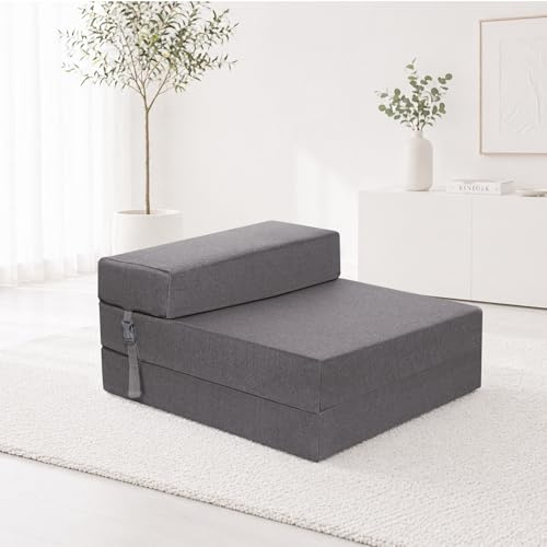 SAPPHIRE Folding Chair Bed – Space Saving Single Sofa Bed for Guests, Soft & Comfortable foldable mattress with Washable Cover, Perfect for Small Rooms & Sleepovers (Grey)