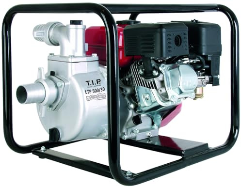 T.I.P. Benzin Wasserpumpe - Motor Gartenpumpe (30.000 l/h Fördermenge, 30 m Förderhöhe, 3,0bar Druck, max. 3,85kW (5,2PS) Leistung, Ölmangelsicherung, 4-Takt-Motor, Rückschlagklappe) LTP 500/30, 30197