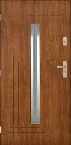 Porta calda 1,3 W/m2K Wenus 01 Nano Advance porta d'ingresso in acciaio porta d'ingresso 3 colori dimensioni 80,90 (rovere dorato, [90] 1002 x 2072 con telaio della porta a sinistra)