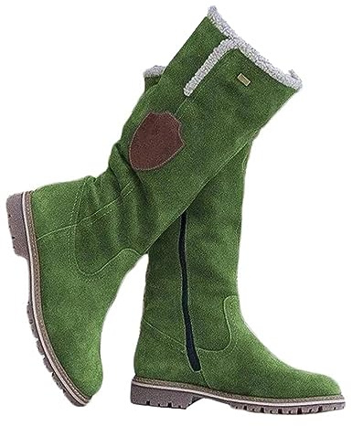 Onsoyours Bottines Femme Plates Hiver Chaussure Fourrées Chaudes Longue Botte avec Zipper Daim Bottines de Neige Cheville Botte Randonnée Boots A Vert 40 EU