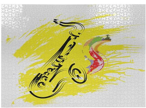 ABAKUHAUS Jazz Musik Puzzle, Jazz-Saxophon, Heirloom-Qualität lustige Aktivität für die Familie langlebiger Karton, 1000 Stücke, Gelb Schwarz