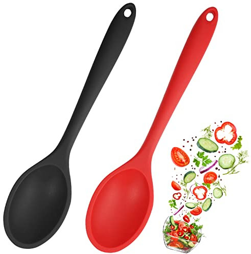 2 Pezzi Grande Cucchiaio Silicone Cucina con Manico Lungo 27 cm, Mestoli Cucina Silicone Senza BPA Alimentare di Sicurezza Resistente al Calore 230, Per Cucinare In Padelle Smaltate, Mescolare