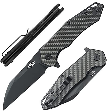 Firebird GANZO FH31B-CF Cuchillo Plegable de Bolsillo Noir Hoja de Acero D2 85 mm G10 Mango Antideslizante con Clip Camping Caza Pesca Cuchillo de Bolsillo al Aire Libre 113g (Fibra de carbon)