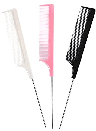 3-in-1 Carbon Fibre Metal-Pin Tail Comb Set - Salon Quality, Anti-static, Suitable for All Hair Types (Black, Pink, White)