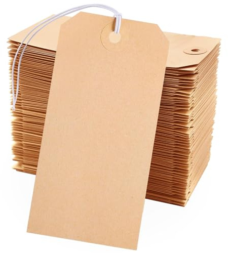 200 Pack Kraft Tags with String Attached,Large Marking Tags Paper Hanging Tags with Elastic Rope Attached,Writable Price Tags Blank Paper Gift Tags for All Occasions