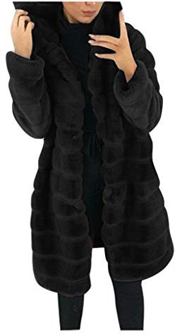 EMATOP Mantel Damen Warme Kunstfell Felljacke Lange Elegant Cardigan Flauschige Parka Winterjacke mit Kapuze Pelzmantel Langarm Einfarbig Jacke Kuschelig Wintermantel Outdoor Fellmantel