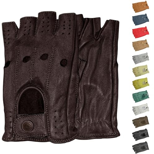 German Wear Driving halvfinger fingerlösa bilförarhandskar läderhandskar, Mörkbrun, 10=XL