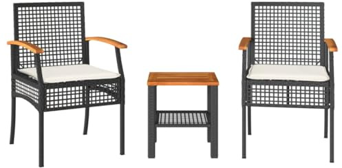 vidaXL Salon de Jardin avec Coussins 4 pcs, Canapés de Patio, Ensemble de Meubles, Mobilier de Terrasse Extérieur, Noir Résine Tressée