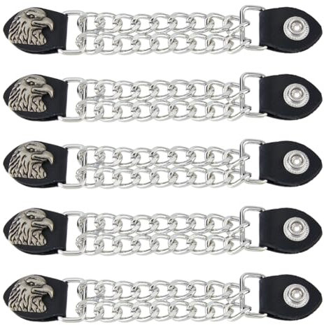 SUPERFINDINGS 5 piezas Extensiones de chaleco de moto 7 pulgadas Extensor de chaleco de motociclista con cadenas dobles de extensión de chaleco de piel sintética de aleación con patrón de águila,