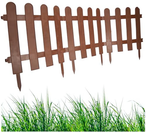 Rasenkante Gartenpalisade Kunststoff, Gartenzaun Friesenzaun Zierzaun Set 3m (10x30cm), Beeteinfassung Beetumrandung Beetbegrenzung Blumenbeet Umrandung Mähkante, Garten Deko (Braun)