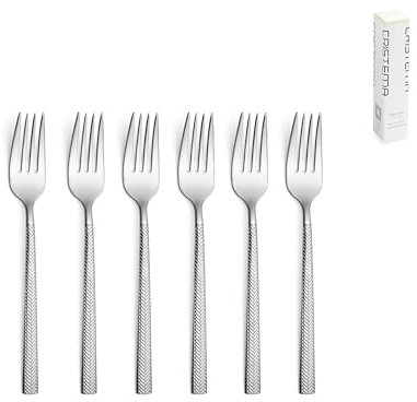 Juego de Cubiertos - Collección Dakar - Fabricado con acero inixidable 18/10, apto para lavavajillas. Fabricación Propria - Portugal, Europa. (Alto Brillo, 6 Tenedores de Postre)