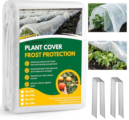 DazSpirit Wintervlies für Pflanzen 35g/m², 2 x 5 m Gartenvlies Frostschutz mit 10 Erdnägeln, Abdeckvlies für Winterschutz, Pflanzenschutz gegen Frost, und Vögel, Ideal für Hochbeet, Gewächshaus