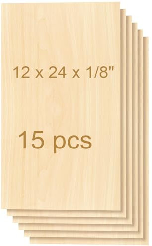 Dofiki Lot de 15 Contreplaqué de Tilleul 305 x 610 x 3 mm Compatible Laser avec Dimensions en Pouces (12 x 24)