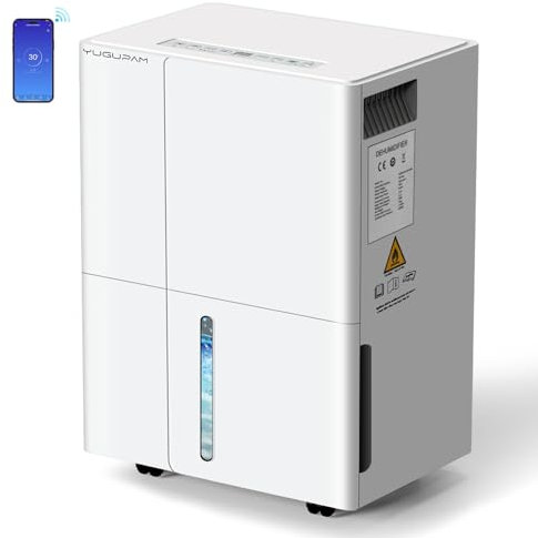 Deshumidificador Eléctrico 30L/Día, Deshumidificador es de Humedad con App & Wi-Fi, 4 Modos Purificación de Aire Secado Automático Temporizador Drenaje Continuo Anti-Humedad, para Casa/Sótano/Baño