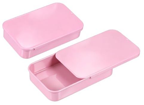 QUARKZMAN metallburkar med lock, 2 st. Liten plåtburk 80 x 50 x 15 mm metallburk för godis och små föremål – rosa