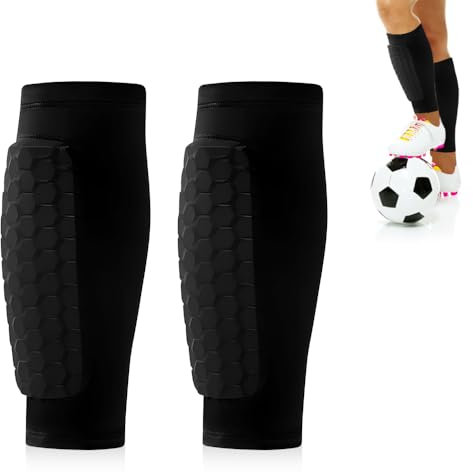 Riisoyu 1 Paar Schienbeinschoner für Fußball, Professionelle Schienbeinschoner für Männer & Frauen Crashproof Kompressionsmanschetten mit Wadenschutz für Fußball Basketball Radsport Klettern, Schwarz