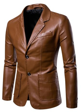 HAXNOHEY Veste Blazer Cuir Homme en Tissu Brillant Blouson Cuir Moto Homme de Costume Coupe Slim Manteau PU Décontracté Vêtements D'extérieur Imperméables Printemps Été