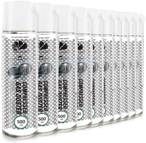 AABCOOLING Home&Office 10x 500ml Tryckluftsspray – Luftspray för Hem & Kontor, Datorrengöring, Bärbar Dator, Dator, Skrivare, Konsol, Dammblåsare, Renare, Burk, Datorspray, PC-rengöringssats, K1