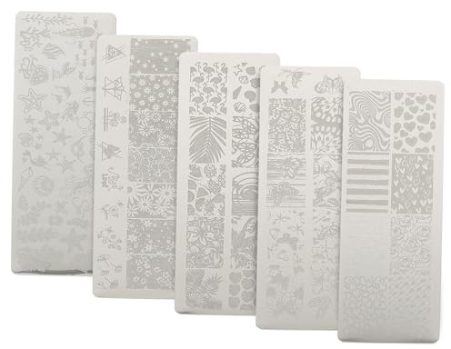 Vaguelly Lot De 5 Pochoirs Et Plaques De Nail Art Petits Modèles Animaux Et Mer, Kit De Tampons Pour Ongles, Motifs D’estampage Cœur, Pour Manucure D’été