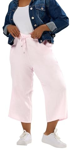 Yours Curve Wide Leg Linen Culottes - Women's - Plus Size Curve Light Pink
