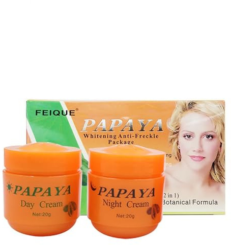 Papaya - Crème blanchissante pour le visage - Élimine la mélanine, lisse la peau et lui donne élasticité et jeunesse - Contient une crème de jour et de nuit (2)