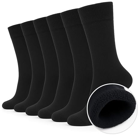 lurensa Calcetines Térmicos Hombre y Mujer Pack 6 Pares de Algodón Grueso – Invierno, Trabajo, Frío Extremo, Cálidos y Suaves (NEGRO 40-46)