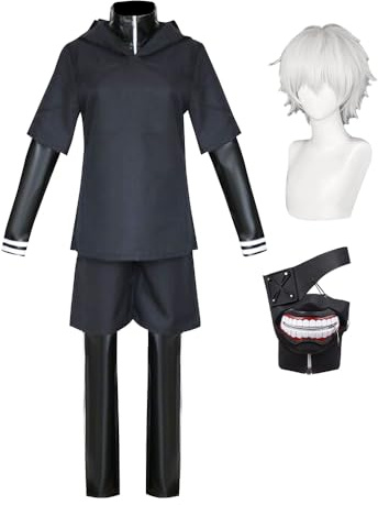 Tongyundacheng Ken Kaneki Full Cosplay Costume Anime Character Fight Uniform Ken Kaneki Mask Carnival Performance Outfits Halloween Anime Dress up for Men
