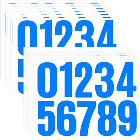 14 fogli adesivi con numeri blu, 10 cm, numeri grandi da 0 a 9, autoadesivi per cassetta postale, cartelli, bidone della spazzatura