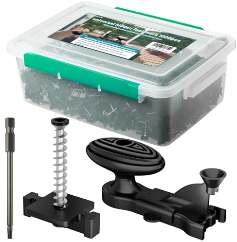 ZONEGRACE 1000 PCS Hidden Deck Fasteners for Composite Decking Board,Composite Deck Clips & Plastic Hidden Fastners with Stainless Steel Screws & Installation Tools,Universal Nylon Clips for Decking