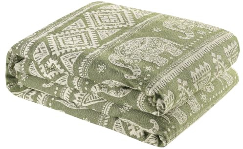 Milam London Boho Throws For Sofas Large | Bed Throw King Size | Boho Home Decor | Cotton Blanket Throw | 220 x 240 cm | Olive Green