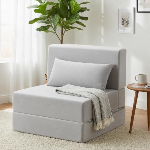 TokSay Folding Sofa Bed, Convertible Sleeper Chair, No Assembly (Grey)