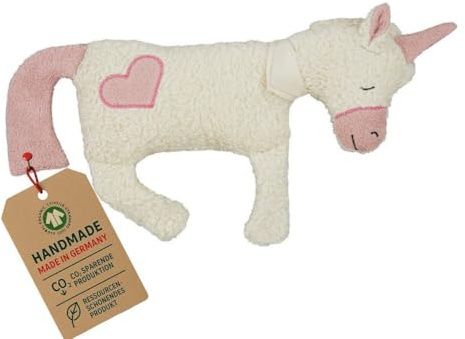 Efie Coussin chauffant en épeautre - Licorne avec cœur - Culture biologique contrôlée - Fabriqué en Allemagne.