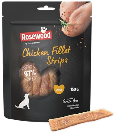 Rosewood Chicken Fillet Strips for Dogs - Made with Real Meat, Grain Free Chews, High Protein Dog Treats, By Pets Unlimited (150g)