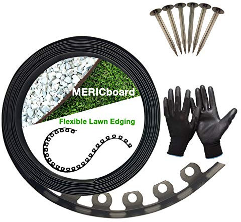 Lawn Edging Flexible Garden Edging 10 Metre with 50 Super Strong Securing Pegs Anchors Landscape Grass Border for All Gardening Ideas + Bonus Work Gloves