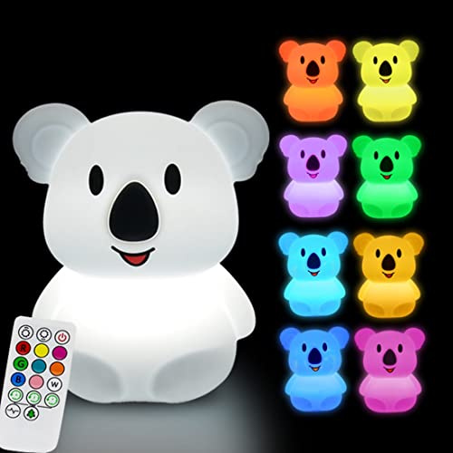 Glinrui Large Koala Night Lights Kid Bedside Bedroom Light Nursery Care Lamps Children's Room Decor - Break Resistant, Eye Caring, Adjustable Brightness & Color and Time Setting - Large