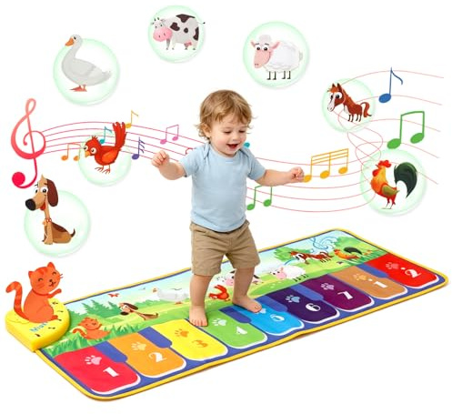 Kids Non-slip Piano Mat, Musical Keyboard Playmat, Music Dance Mat Multifunction Electronic Music Animal Touch Play Blanket Toys Gifts for Baby Toddlers Boys 1-4 Years Old (110 * 36cm)