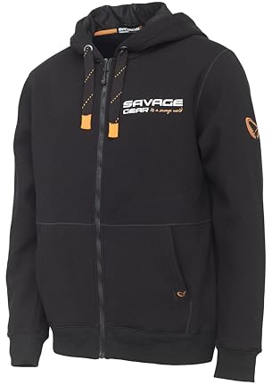 Savage Gear Urban Zip Hoodie – Durable Heavy Cotton/Polyester Sweatshirt for Anglers, Fishing, Hunting, and Camping – Soft Brushed Fleece, Adjustable Fit, Large Front Pockets L Black Ink