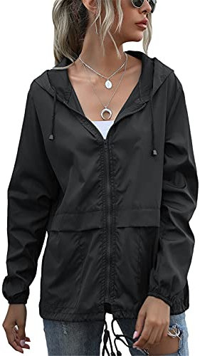 SotRong SotRong Leichte verstaubare wasserdichte Jacken Damen Windjacke Outdoor Radfahren Rnning Reißverschlussjacke mit Kapuze Schnell trocknend Duschfester Regenmantel Schwarz M