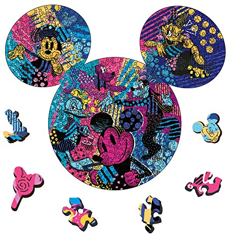 Trefl - Puzzle di contorno in legno: Mickey Mouse, Topolino di culto, Cult Mickey Mouse - 500+5 pezzi, Wood Craft, 70 figure,puzzle moderno di qualità, per adulti e bambini di età superiore ai 12 anni